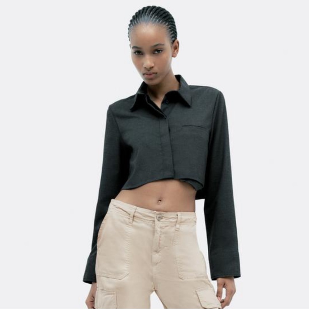 Zara NWT Crop Shirt Dark Grey
